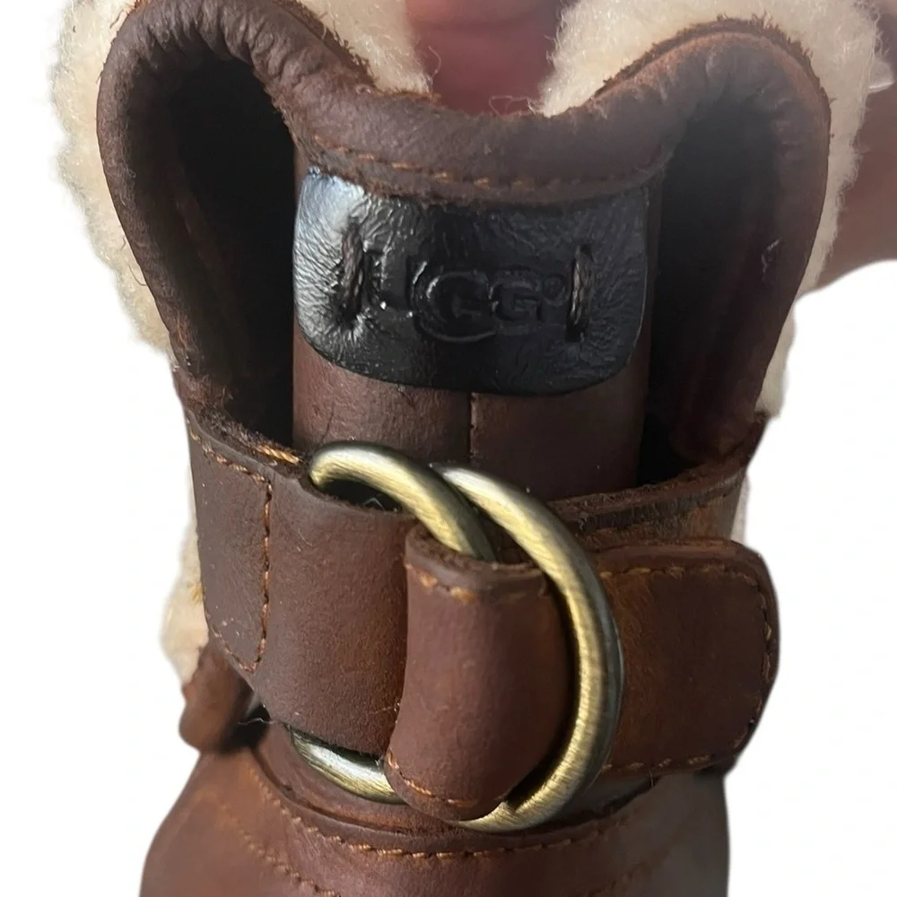 UGG Tan Leather Shearling Cuff Winter Ankle Boots Size 7